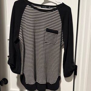Black and White Striped Long Sleeve Top